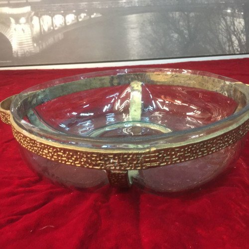 Serving platter used glass hammered with bronze frame