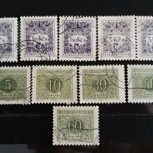 Γραμματόσημα Postage Due Τσεχοσλοβακίας 1954, σε άριστη κατάσταση, σετ 10 τεμαχίων