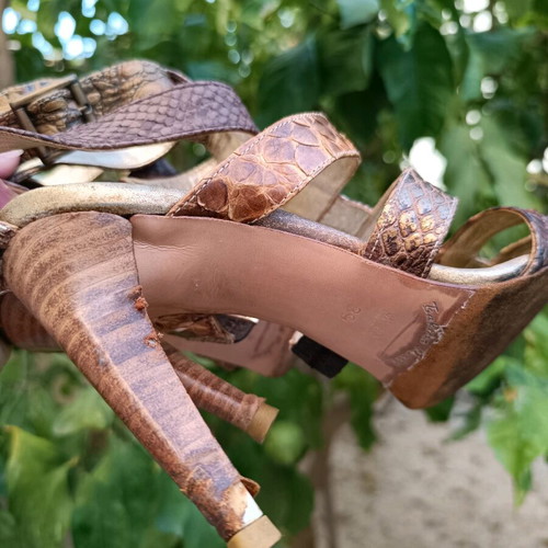 Tsakiris Mallas leather gladiator sandals with animal print, size 39
