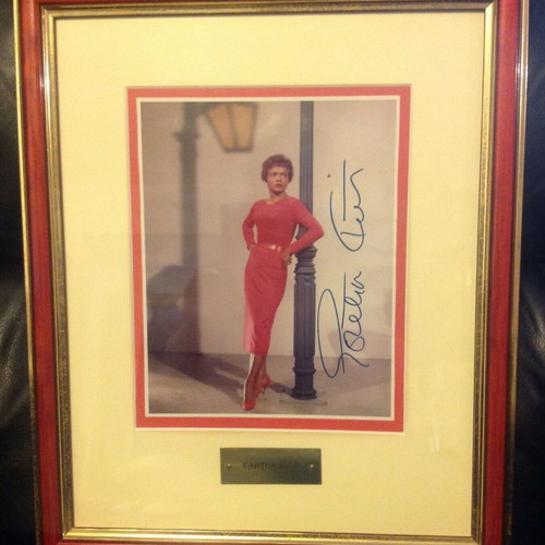 Eartha Kitt autograph in framed glass used