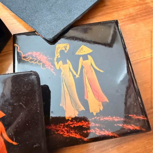 Lacquer coasters used, luxury Japan set of 6 in box
