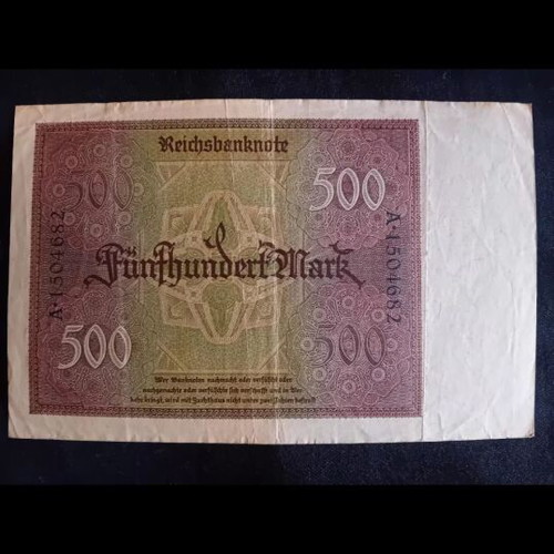 German 500 Mark banknote used, 1922 Weimar Republic