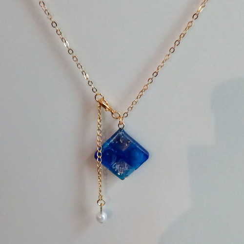Handmade necklace blue and gold new with 45+5 cm chain