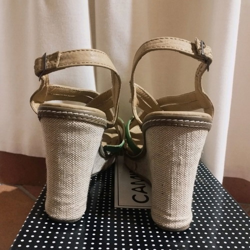 Camille fabric platform sandals used, beige and green, size 37