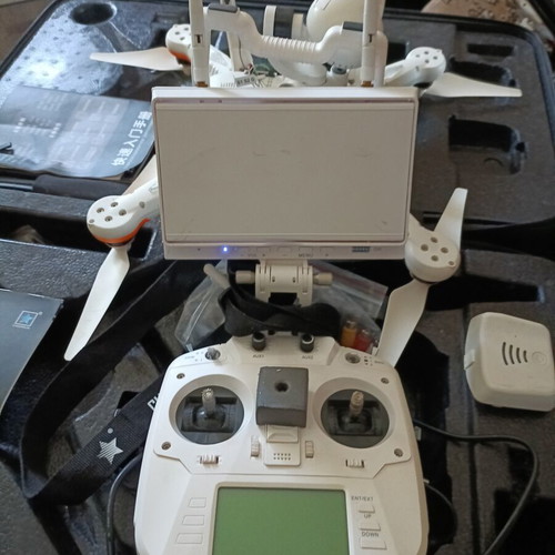 Drone with FPV monitor and original hard case for repair or parts