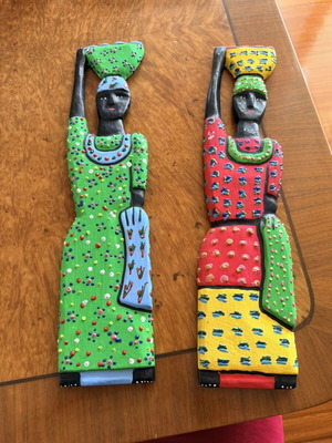 Pair of large handmade African wooden figures, folk art