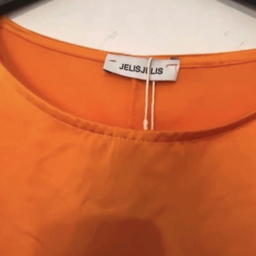 Orange satin short dress new with feathers and chain belt
