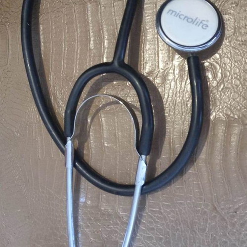 Vintage medical lot used with Microlife stethoscope, 2 scissors and Bayer box