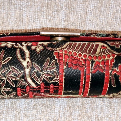 Vintage embroidered brocade lipstick and jewelry box like new