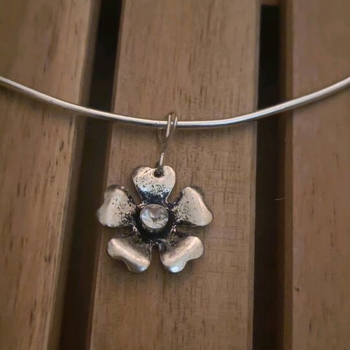 Silver-colored handmade necklace with flower like new