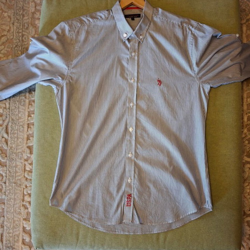U.S. Polo Assn. shirt size L navy blue with white stripes like new