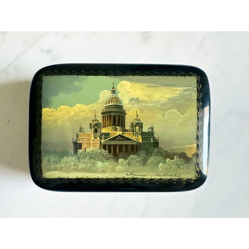 Vintage Russian lacquer box hand-painted St. Isaac St. Petersburg signed