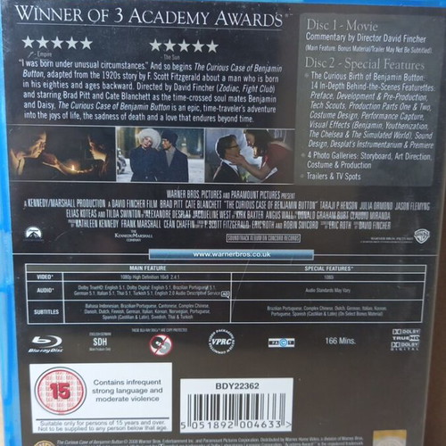 The Curious Case of Benjamin Button Blu-Ray with English subtitles