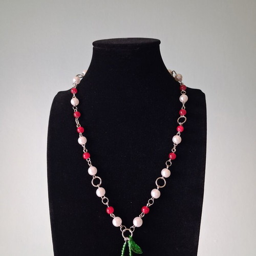 Cherry handmade necklace new, multicolored with silver chain