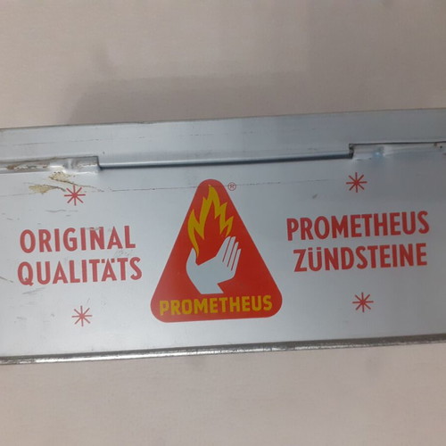 Prometheus vintage metal box used, 1970s lighter stones