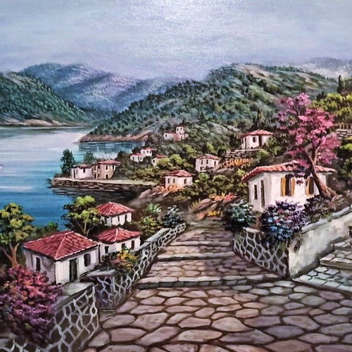 Georgantas 2000 Thalassochori landscape on canvas like new with frame