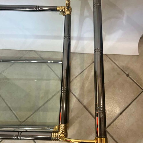 Vintage bar trolley with glass and metal frame used