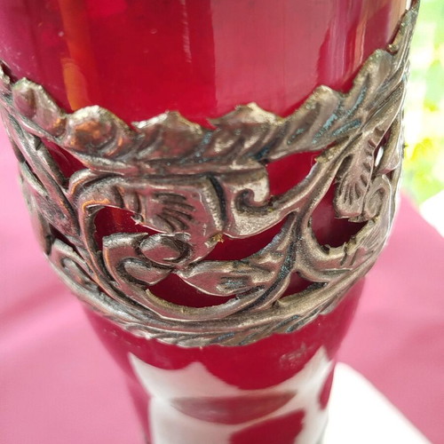 Handmade Blown Glass Vase from India with Alpaca Bordeaux Color