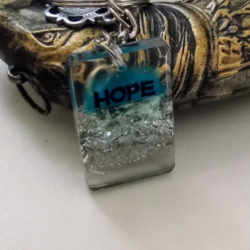 Handmade Hope pendant or keychain new, blue and silver