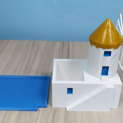 Mykonos House Flowerpot 3D Printed Hand-Painted 14 cm
