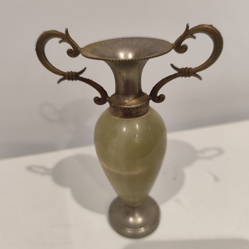Vintage amphora with onyx and brass relief decoration