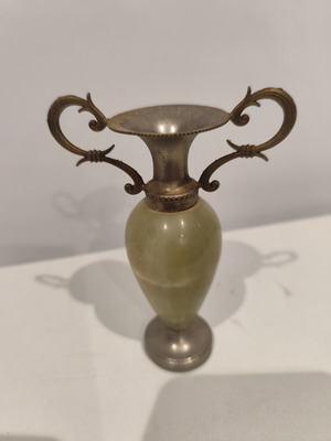 Vintage amphora with onyx and brass relief decoration