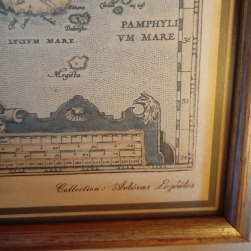 Engraving map of Greece used, wooden frame with glass 28x37