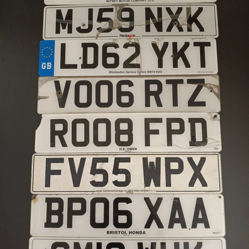 Collectible English License Plates used, set of 8