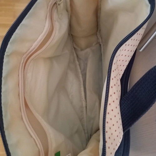 Baby equipment bag like new, beige with blue polka dots