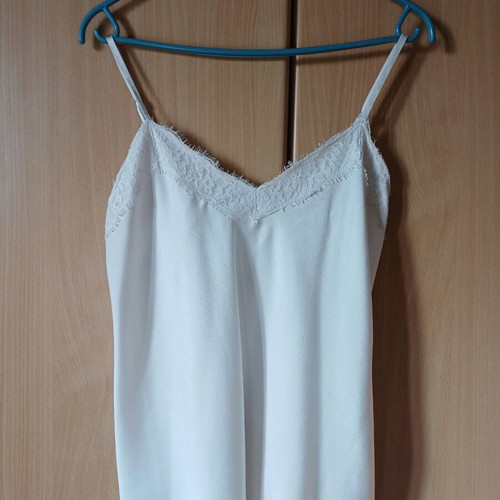 Women's lingerie top used, white crepe with lace detail