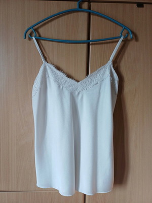 Women's lingerie top used, white crepe with lace detail