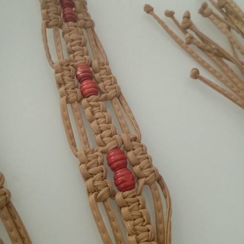 Handmade belt with wooden beads adjustable, like new, beige and red