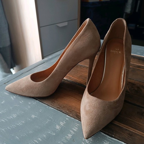Badura high heels used, nude leather and suede, 20 cm heel