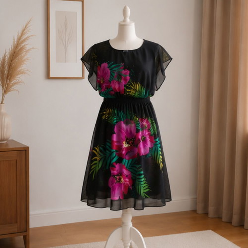 BPC beach dress L/XL like new, black with floral print
