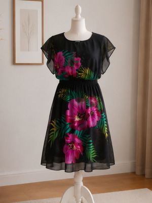 BPC beach dress L/XL like new, black with floral print