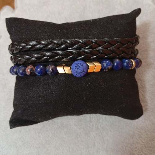 Lava bracelet men's new with hematite and lapis stones
