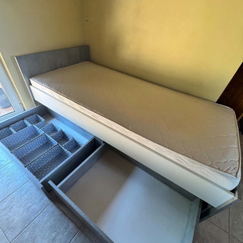 Single bed with mattress and storage, 100x200 cm