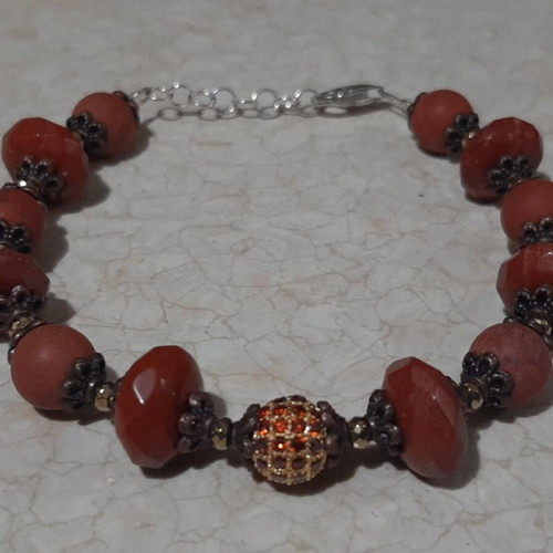 Bracelet with red jasper, zircon and hematite, silver 925 new