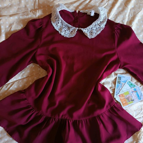 Coquette vintage burgundy blouse with knitted collar like new, size S