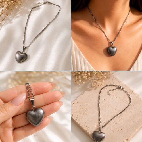 Steel necklace with heart new, minimal silver