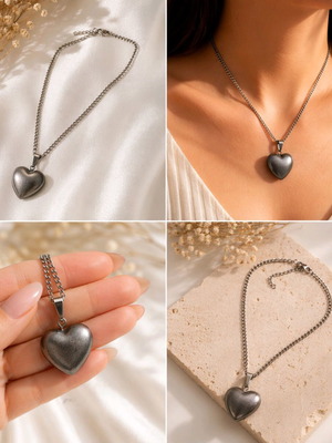 Steel necklace with heart new, minimal silver