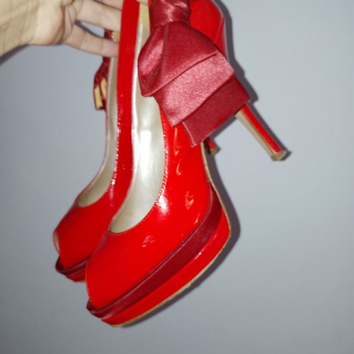 J.BOURNAZOS peep toe pumps like new, red, size 38