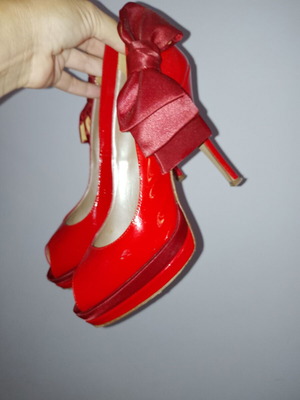 J.BOURNAZOS peep toe pumps like new, red, size 38