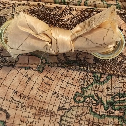 Shoulder bag with world map used, beige