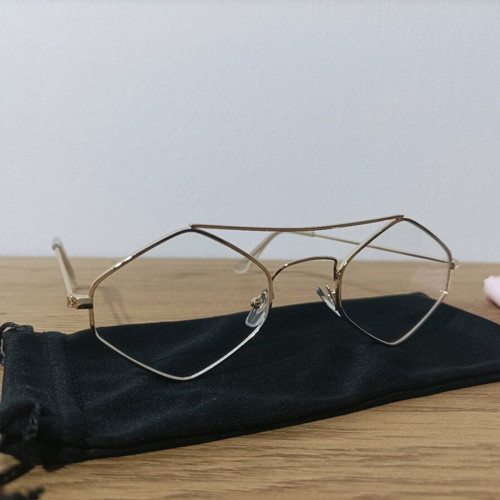 Sunglasses with polygonal transparent lens new, gold