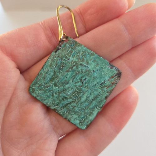Handmade square turquoise dangle earrings used, boho style