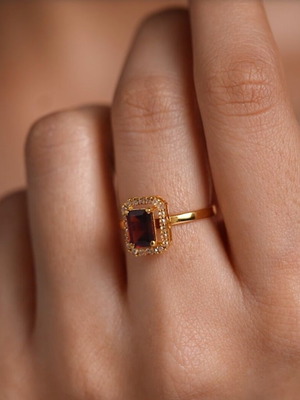 S925 Gold-Plated Ring with Natural Red Garnet