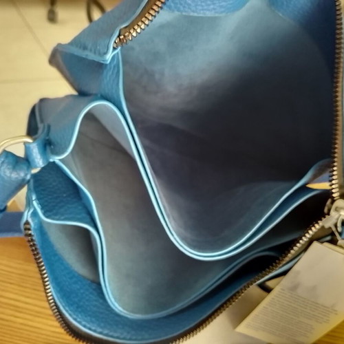 Crossbody bag new, blue leather with unique texture