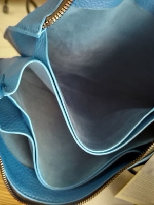 Crossbody bag new, blue leather with unique texture