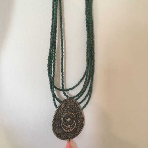 Summer necklace like new, handmade ethnic with cypress beads and silver element